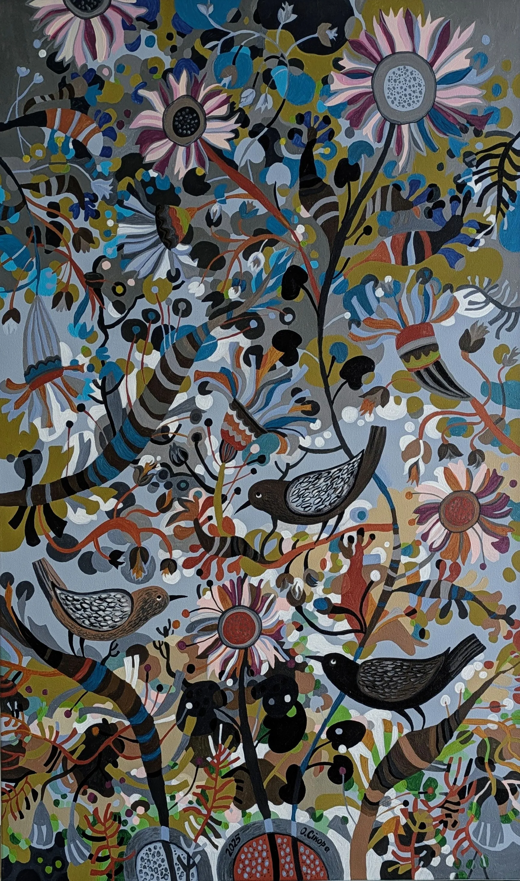 Image of Світанок  by Olesya Sikora, size: 60х100 см, made of полотно, акрил, part of the Квіти і пташки series, priced at ₴27000