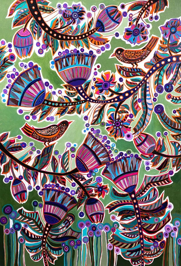 Image of Summer in Boykivshchyna by Olesya Sikora, size: 70х100 см, made of canvas, acrylic, Painting medium, from Drohobych, part of the Квіти і пташки series, priced at ₴27000