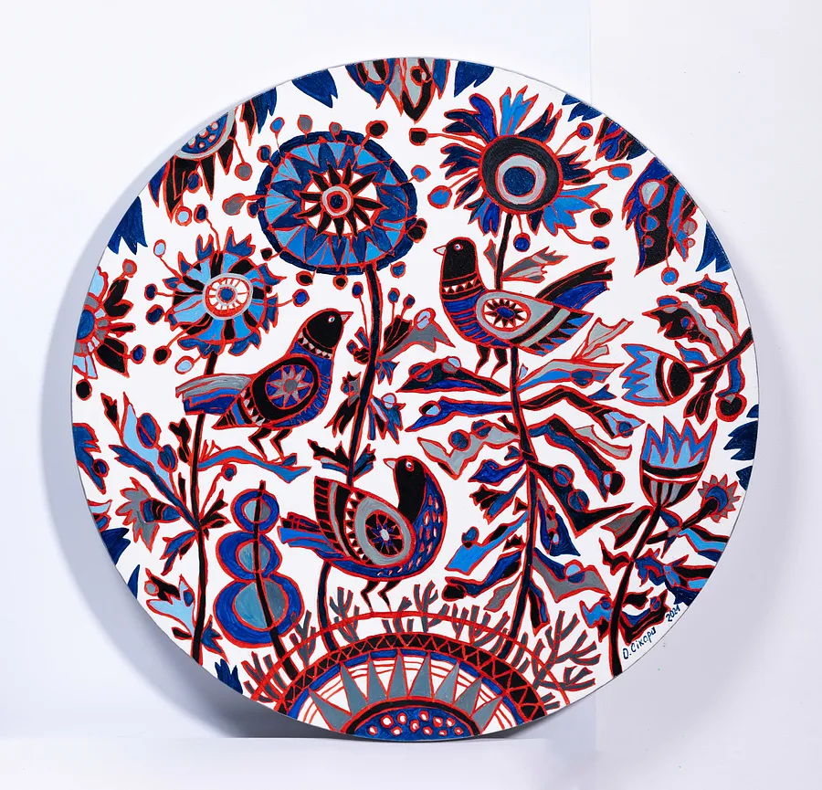 Image of Winter Birds by Olesya Sikora, size: Діаметр 50 см, made of canvas, oil, Painting medium, from Drohobych, part of the Квіти і пташки series, priced at ₴12000