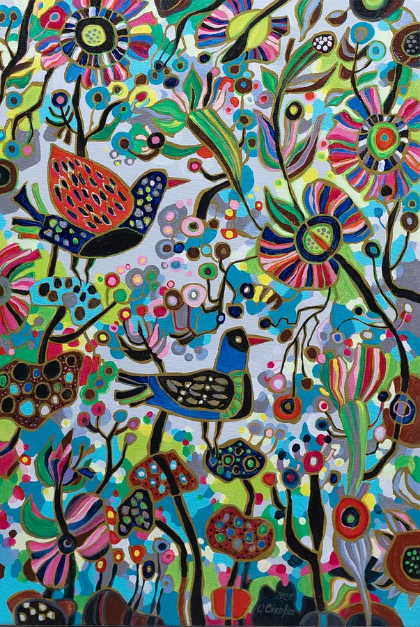 Зображення "Розцвітає життя" від Олеся Сікора, розмір: 40х60 см, матеріали: полотно, акрил, медіум: Живопис, місто: Дрогобич, серія: Квіти і пташки, ціна: ₴13000