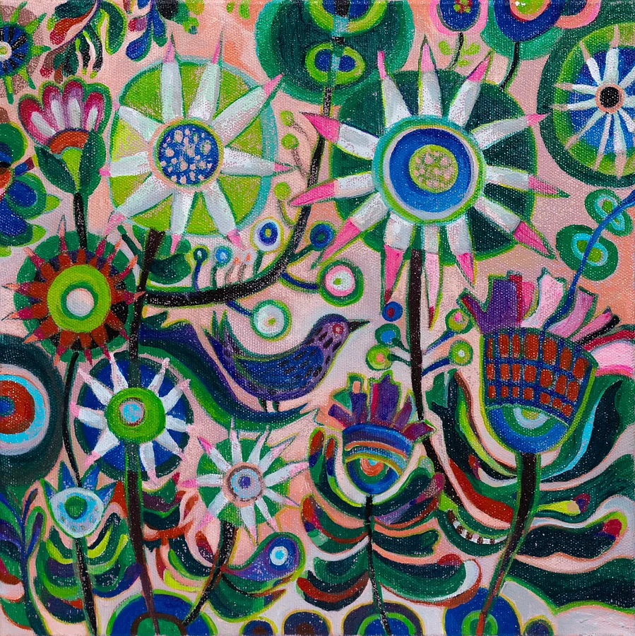 Зображення "Присмак літа" від Олеся Сікора, розмір: 40х40 см, матеріали: полотно, акрил, медіум: Живопис, місто: Дрогобич, серія: Квіти і пташки, ціна: ₴9000